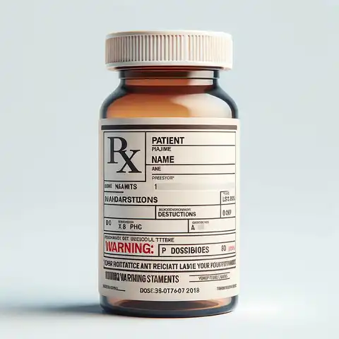 Free Prescription Label Template A realistic and detailed image of a prescription label template on a medicine bottle