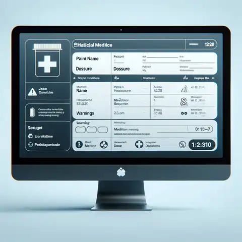 Free Prescription Label Template An electronic prescription label template displayed on a computer screen, showing a format that includes sections for patient name, medication name