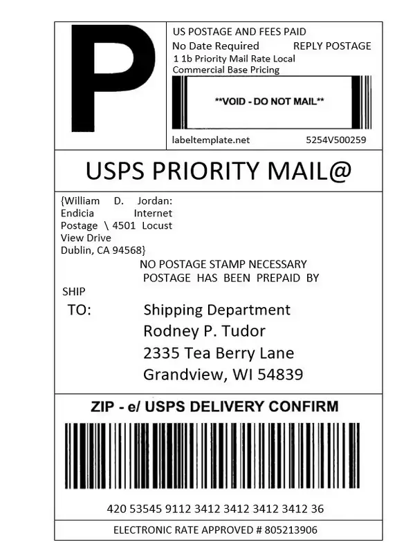 USPS Priority Mail Shipping Label Template