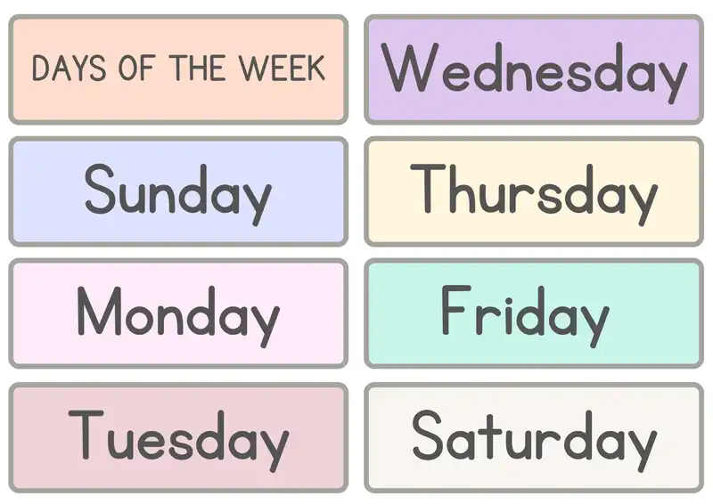days of the week labels images