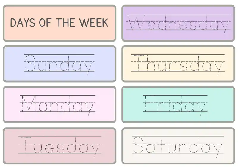 days of the week printables pdf