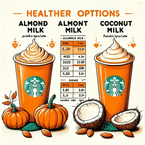 Pumpkin spice latte nutrition label Healthier options of Pumpkin Spice Latte with almond milk and coconut milk, comparing them with the standard PSL