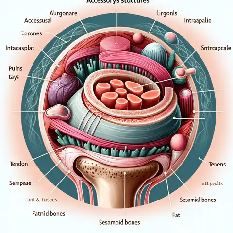 Synovial Joint Label the accessory structures of a synovial joint. Include visuals of accessory and intracapsular ligaments, bursae, tendons