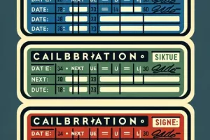 Three different calibration label template each with a simple rectangular design and fields for date, next due, and signature