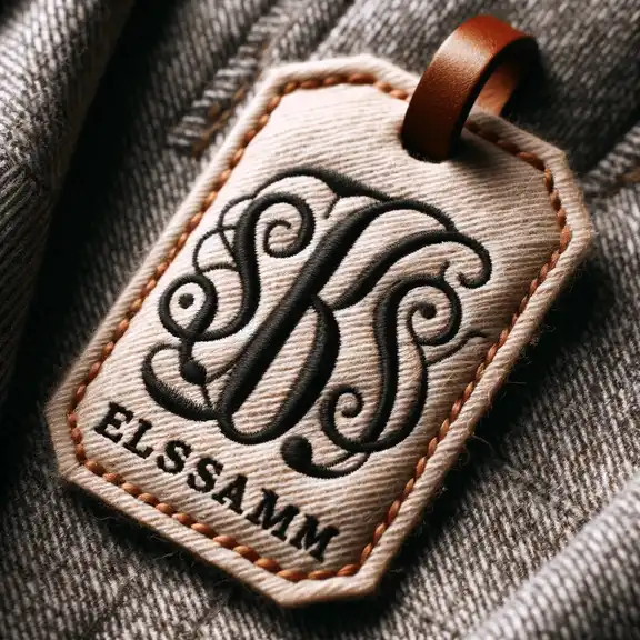 A classic monogram label sewn into a piece of clothing, showing a personalized touch with initials