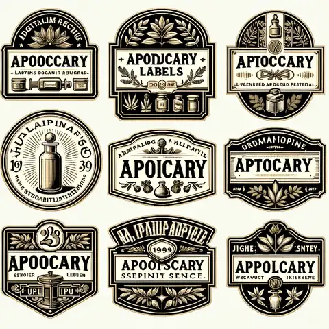 Apothecary Labels Vector Digital labels designed in vector format, allowing for resizing without quality loss, ideal for various projects