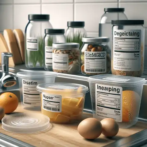 Dissolvable Labels Printable Free A kitchen scene with various food containers, each labeled with dissolvable labels