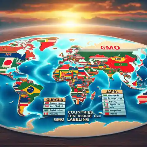 GMO Food Labeling Map of the world, highlighting countries that require GMO labeling on foods