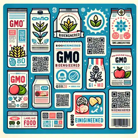 GMO Food Labeling The various forms of GMO labeling on food packages, such as text, symbols, and QR codes