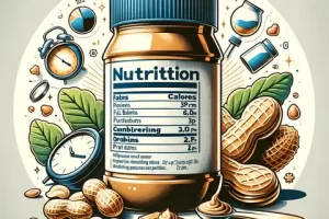 Peanut Butter Nutrition Labels a peanut butter jar with a nutrition label highlighting key nutritional facts such as calories, fat content, protein