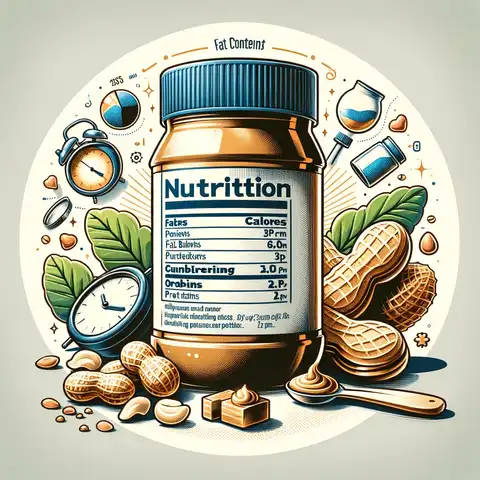 Peanut Butter Nutrition Labels a peanut butter jar with a nutrition label highlighting key nutritional facts such as calories, fat content, protein