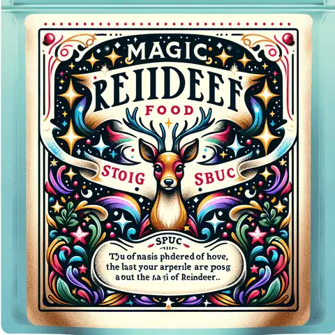 Reindeer Food Labels to Print Free A design for a magic reindeer food label, featuring enchanting and whimsical elements like sparkling stars and a magical aura