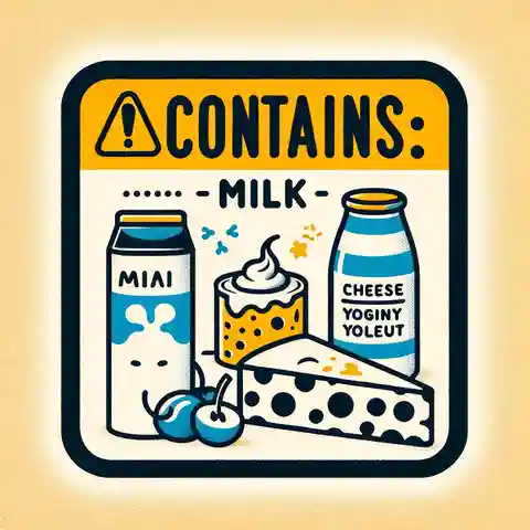 Allergy Warning Label Example A food label warning for Milk allergen, with the text Contains Milk and cheese and yogurt