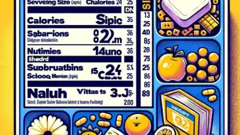 Child Nutrition Label Example and PFS Requirements Illustration of a CN label zoomed in, showing details like serving size, calories, sugar content, and vitamins