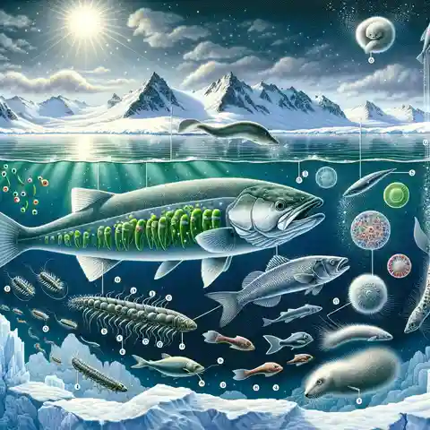 Food Chain With Labels - A detailed illustration of an Arctic ecosystem food chain