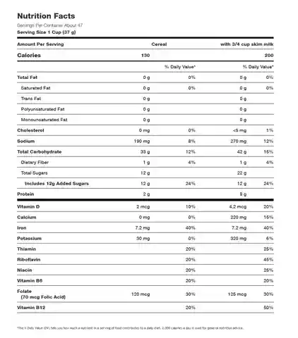 Frosted Flakes Nutrition Facts Label from smartlabel.kelloggs.com