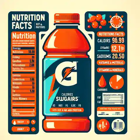 Gatorade Food Label A Gatorade bottle's nutrition label, highlighting the key nutritional facts calories, sugars, sodium, carbohydrates