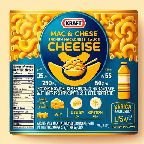 Kraft Mac and Cheese Food Label Design a bright and appealing food label for Kraft Mac and Cheese
