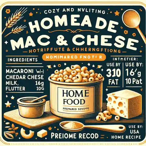 Mac and Cheese Food Label (Homemade Recipe) Design a cozy and inviting food label for Homemade Mac and Cheese