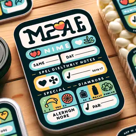 Meal Prep Label Templates Generate an image depicting a meal prep label tailored for each family member