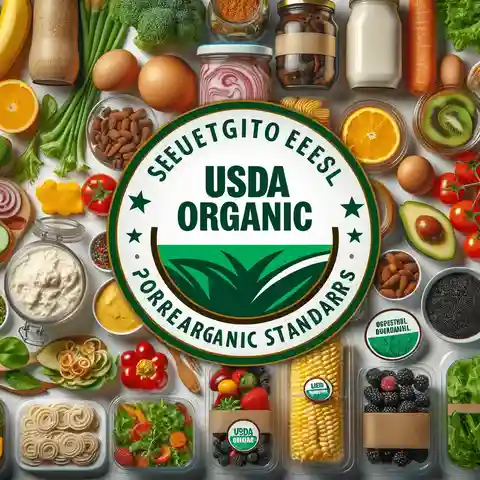 Organic Food Labels Examples A variety of packaged food items displaying the USDA Organic Seal, representing products that meet USDA organic standards
