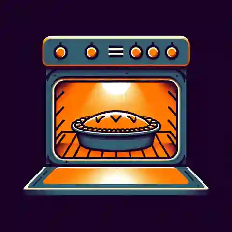 Patti LaBelle Pie An oven with a glowing light inside, where a sweet potato pie is baking