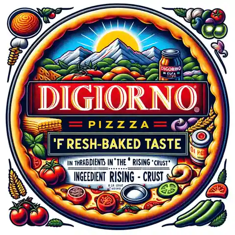 Pizza Food Label Example A DiGiorno pizza food label, focusing on the 'fresh baked taste' and detailing the ingredients in the 'rising crust'