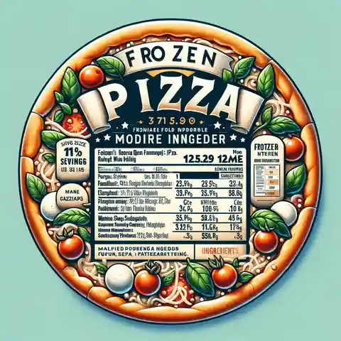 Pizza Food Label Example A frozen pizza food label, including details like serving size, calorie information, and a list of ingredients