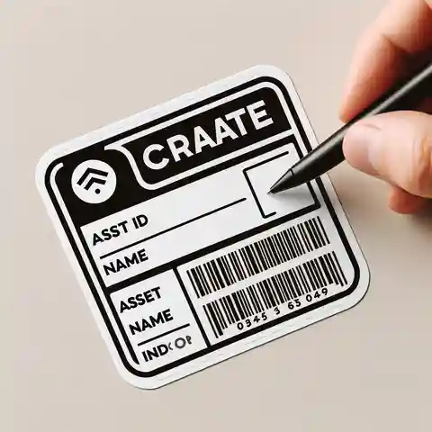 Printable Asset Tag Labels Template A basic asset tag template, featuring a simple rectangle with a bold border, including fields for asset ID, asset name, and a barco