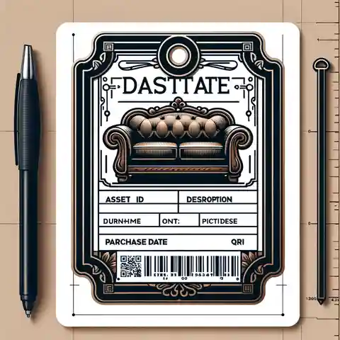 Printable Asset Tag Labels Template A furniture asset tag template, featuring a large rectangle with a decorative border