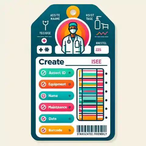 Printable Asset Tag Labels Template A medical equipment tag template, featuring a brightly colored design for easy visibility