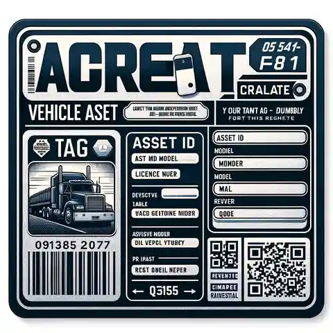 Printable Asset Tag Labels Template An image of a vehicle asset tag template, featuring a large, durable tag with bold letters, including fields for asset ID, vehicle model