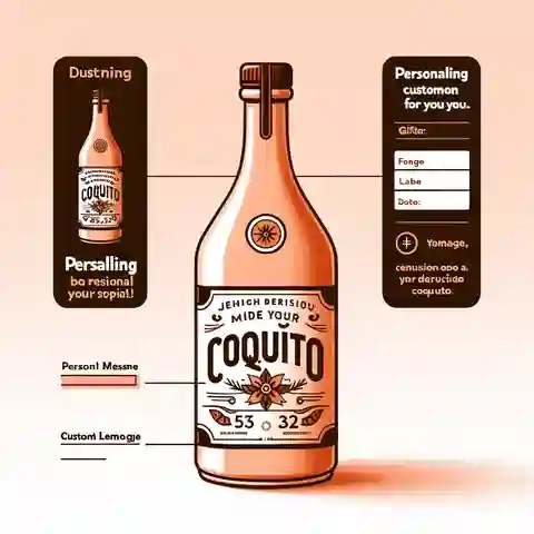 Printable Coquito Label Template Personalized Coquito Labels Illustrate a Coquito bottle with a personalized label