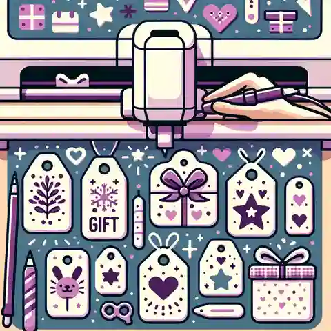 Printable Free Gift Label Templates An Illustrate a Cricut machine cutting out gift tag templates in various fun shapes