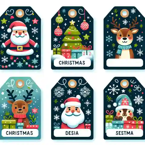 Printable Free Gift Label Templates An illustration of Christmas themed gift tag templates featuring Santa, reindeer, and snowflakes