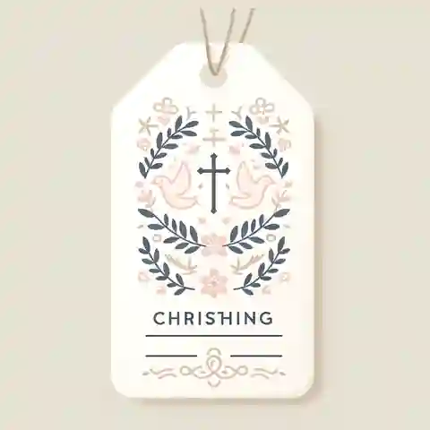 Printable Free Gift Label Templates Design an elegant and simple gift tag template for christenings, featuring symbols like crosses, doves, and soft, pastel colors