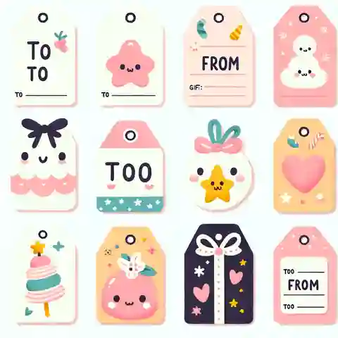 Printable Free Gift Label Templates Illustrate a collection of printable gift tags, showing a variety of shapes, sizes, and cute designs
