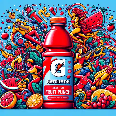 Red Gatorade Food Label A colorful illustration representing the flavor of Red Gatorade (Fruit Punch)